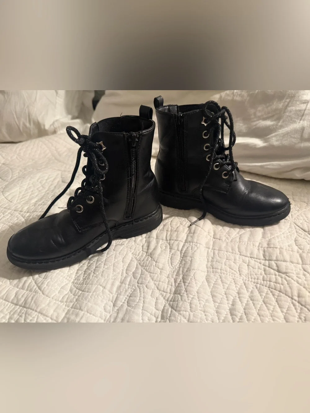 Kohl's Kids Black Lace-Up Side-Zip Combat Boots